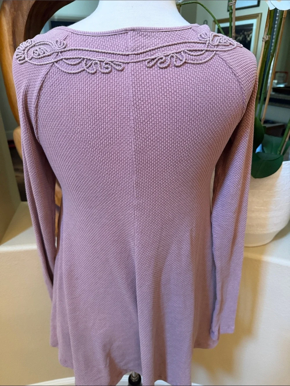 Free People Dusty Mauve Knit Square-Neck Long Sleeve Top PTP 16”